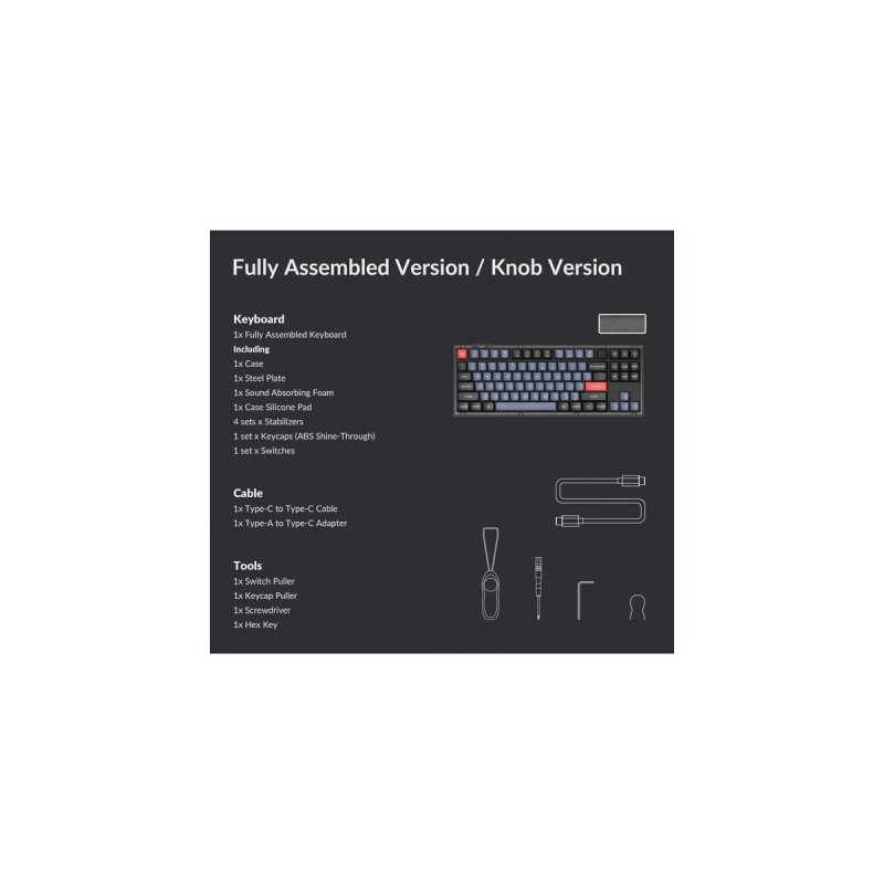 Keychron V3 Knob, Gaming-Tastatur(schwarz/blaugrau, DE-Layout, Keychron K Pro Red, Hot-Swap, RGB, Outlet)