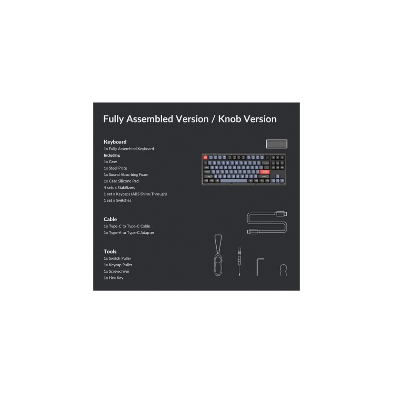 Keychron V3 Knob, Gaming-Tastatur(schwarz/blaugrau, DE-Layout, Keychron K Pro Brown, Hot-Swap, RGB)