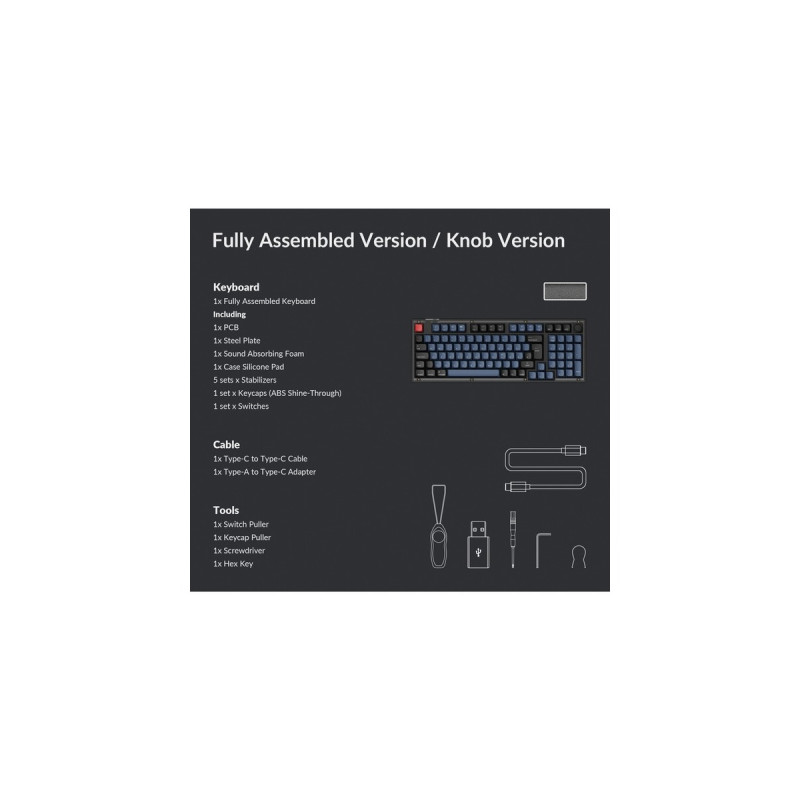 Keychron V5, Gaming-Tastatur(schwarz/blaugrau, DE-Layout, Keychron K Pro Brown, Hot-Swap, RGB)