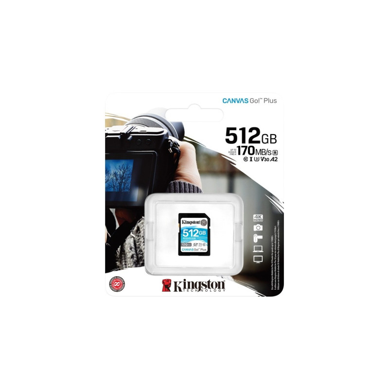 Kingston Canvas Go! Plus 512 GB SDXC, Speicherkarte(schwarz, UHS-I U3, Class 10, V30)