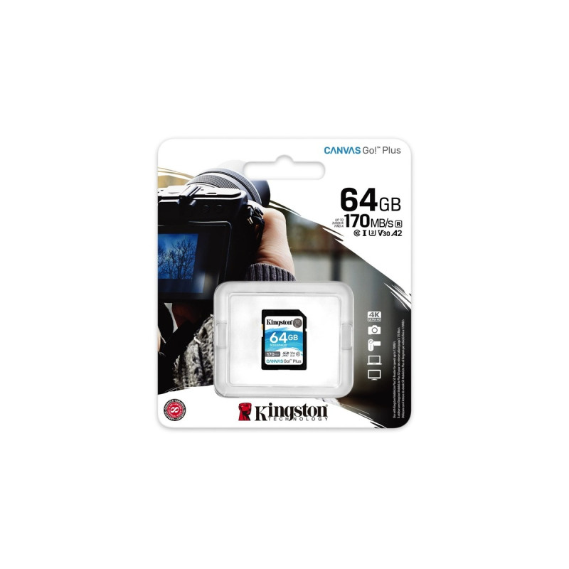 Kingston Canvas Go! Plus 64 GB SDXC, Speicherkarte(schwarz, UHS-I U3, Class 10, V30)