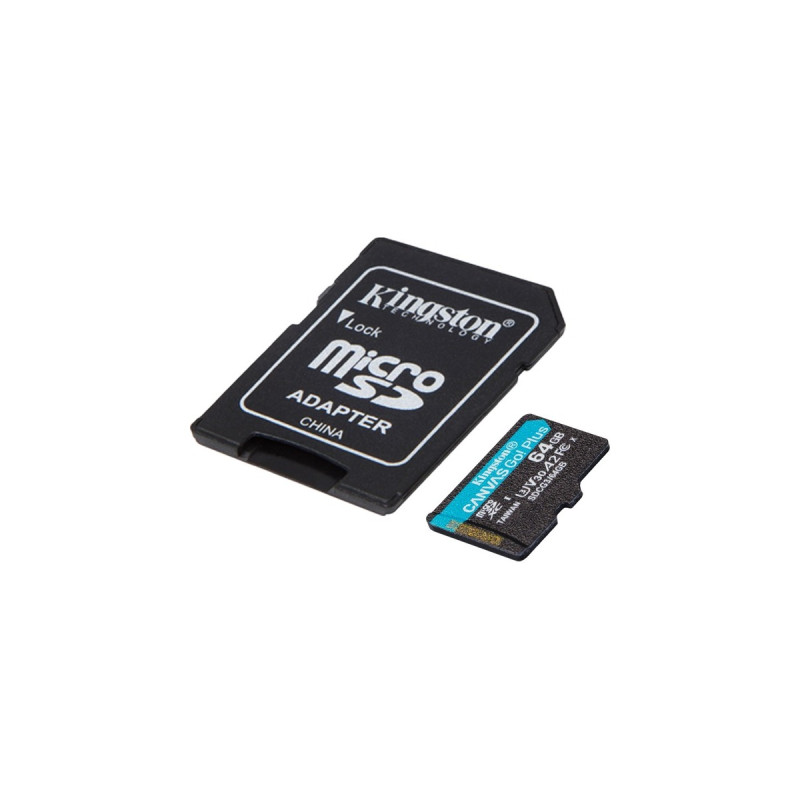 Kingston Canvas Go! Plus 64 GB microSDXC, Speicherkarte(schwarz, UHS-I U3, Class 10, V30, A2)