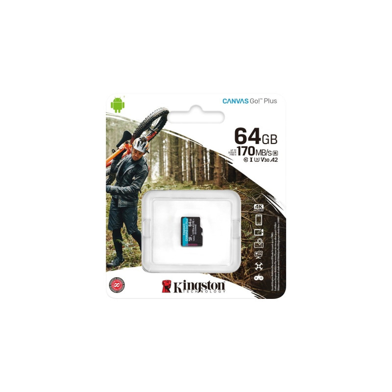 Kingston Canvas Go! Plus 64 GB microSDXC, Speicherkarte(schwarz, UHS-I U3, Class 10, V30, A2)
