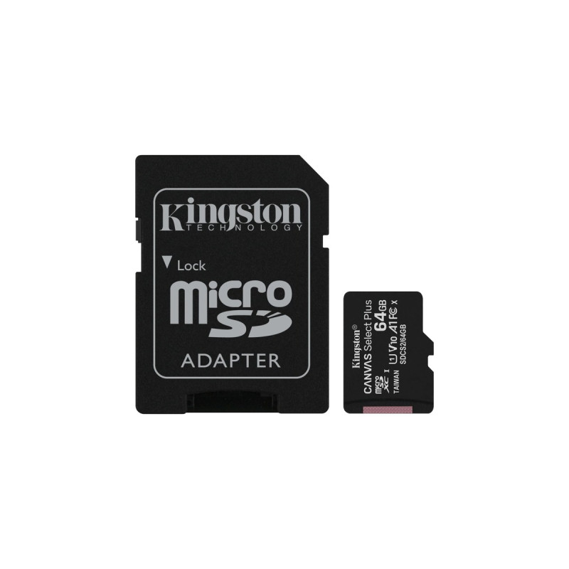 Kingston Canvas Select Plus 64 GB microSDXC, Speicherkarte(schwarz, 2er-Pack, UHS-I U1, Class 10, V10, A1)