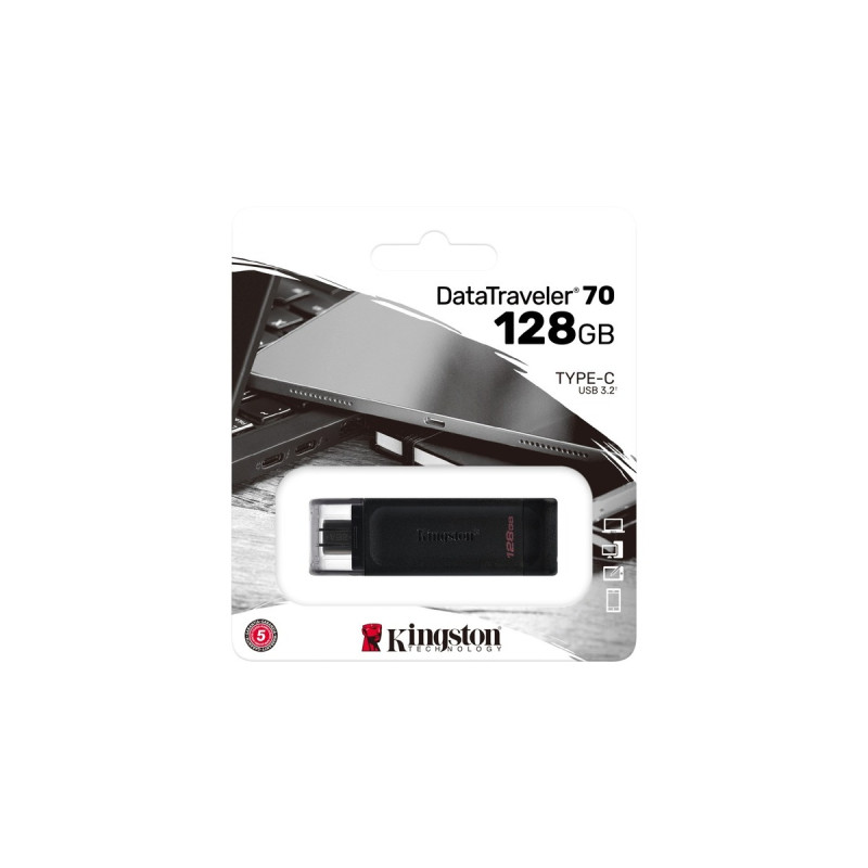 Kingston DataTraveler 70 128 GB, USB-Stick(schwarz, USB-C 3.2 (5 Gbit/s))