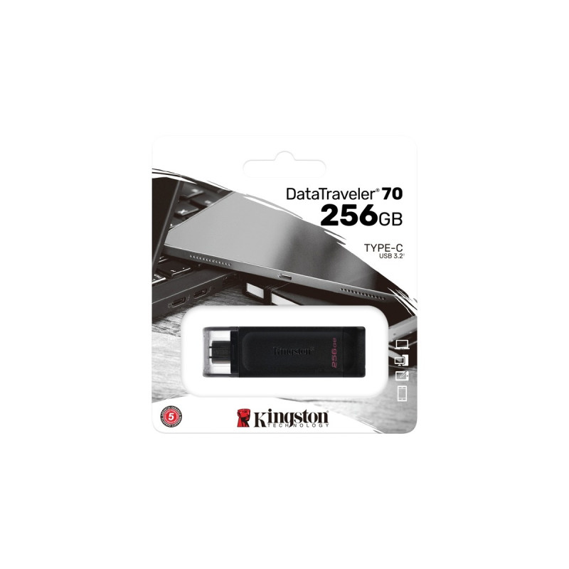 Kingston DataTraveler 70 256 GB, USB-Stick(schwarz, USB-C 3.2 (5 Gbit/s))