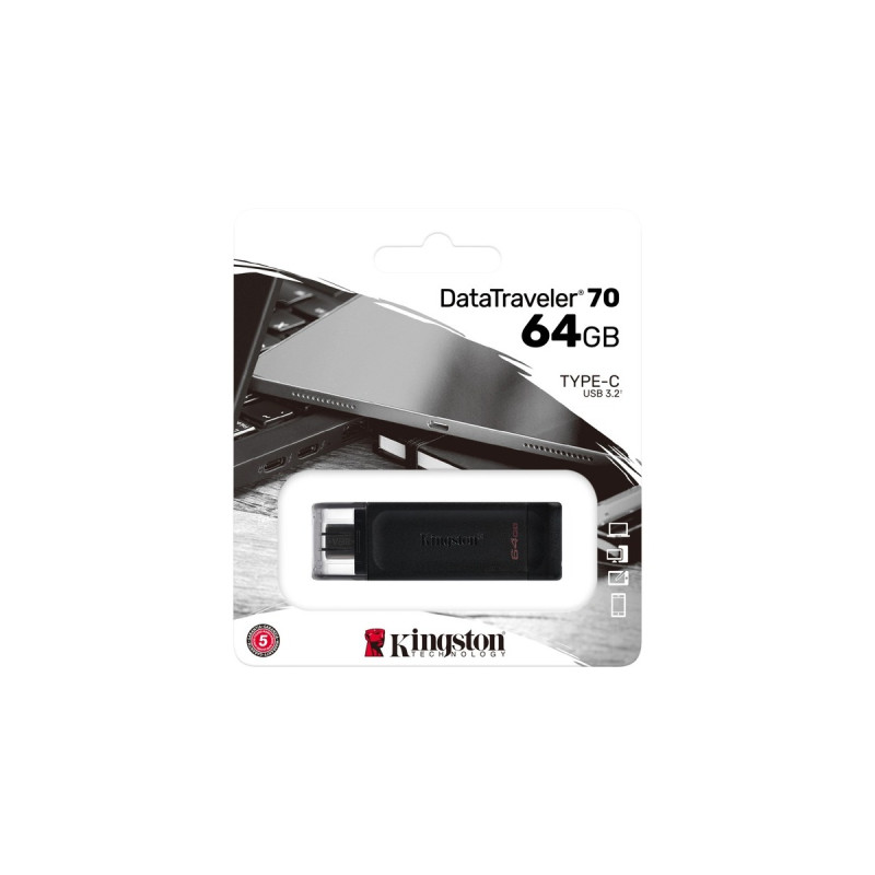 Kingston DataTraveler 70 64 GB, USB-Stick(schwarz, USB-C 3.2 (5 Gbit/s))