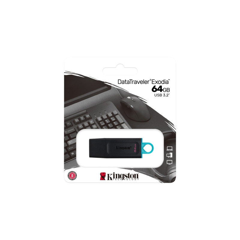 Kingston DataTraveler Exodia 64 GB, USB-Stick(schwarz/türkis, USB-A 3.2 Gen 1)