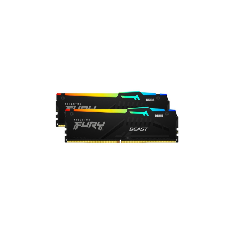 Kingston FURY DIMM 64 GB DDR5-4800 (2x 32 GB) Dual-Kit, Arbeitsspeicher(schwarz, KF548C38BBAK2-64, Fury Beast RGB, INTEL XMP)