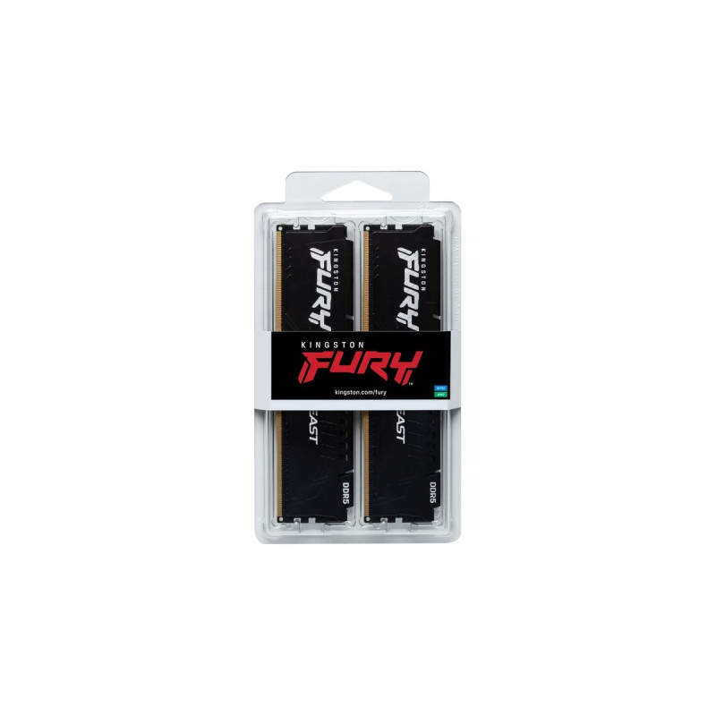 Kingston FURY DIMM 64 GB DDR5-5600 (2x 32 GB) Dual-Kit, Arbeitsspeicher(schwarz, KF556C36BBEAK2-64, Fury Beast RGB, AMD EXPO)