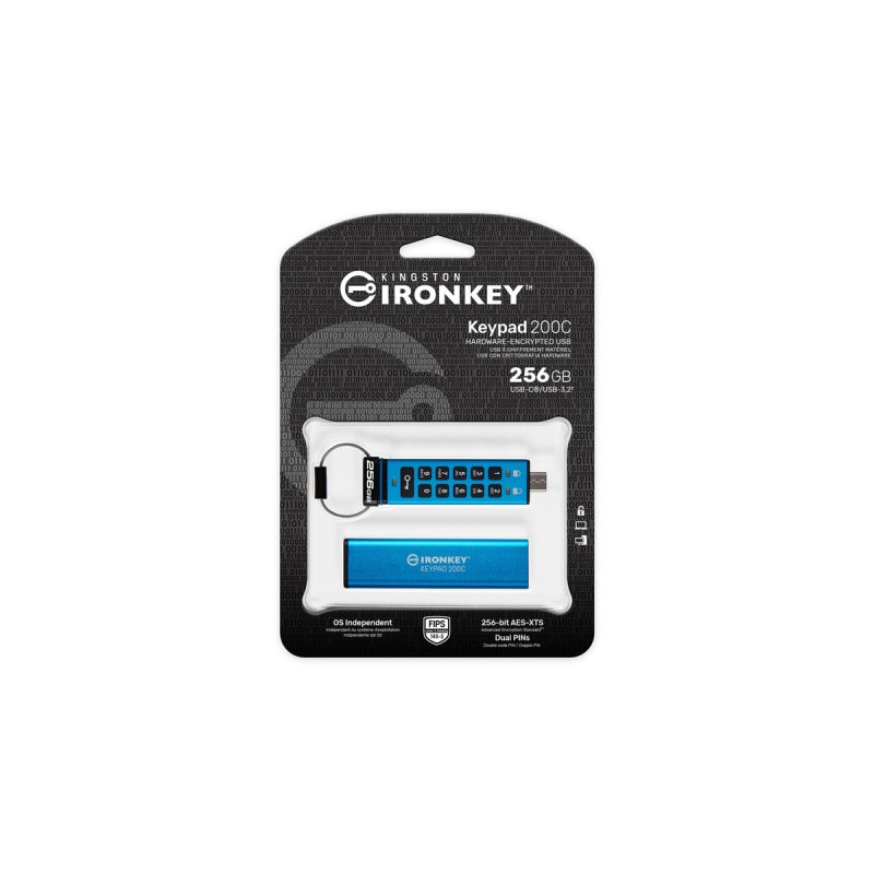 Kingston IronKey Keypad 200 256 GB, USB-Stick(USB-C 3.2 Gen 1)