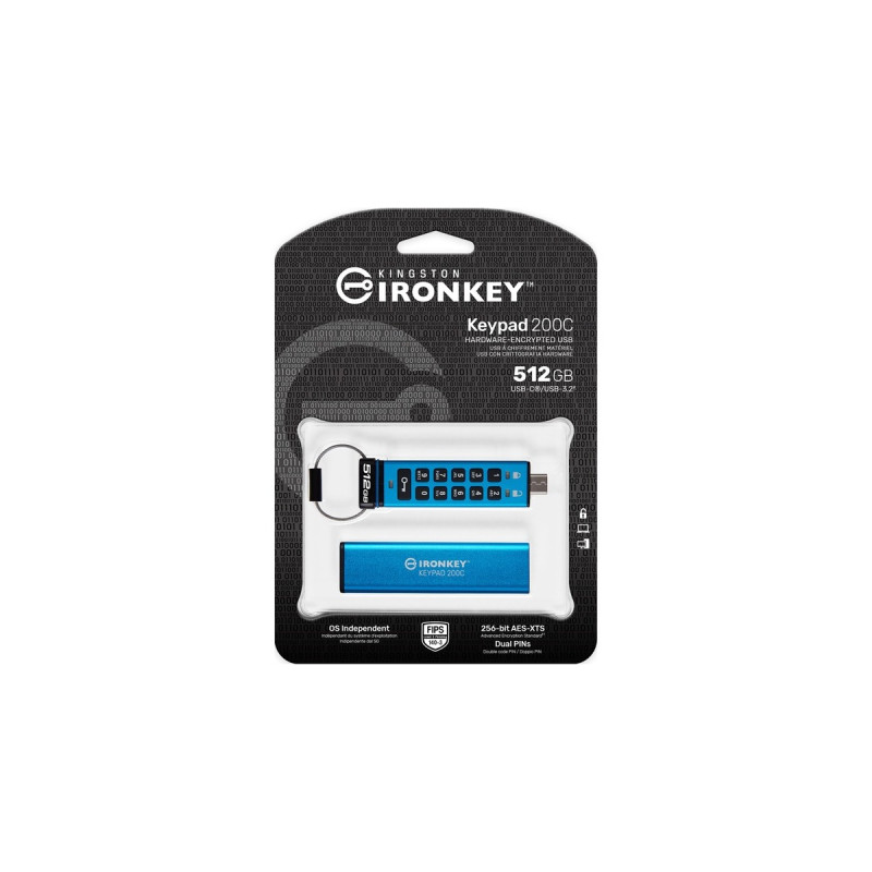Kingston IronKey Keypad 200 512 GB, USB-Stick(USB-C 3.2 Gen 1)