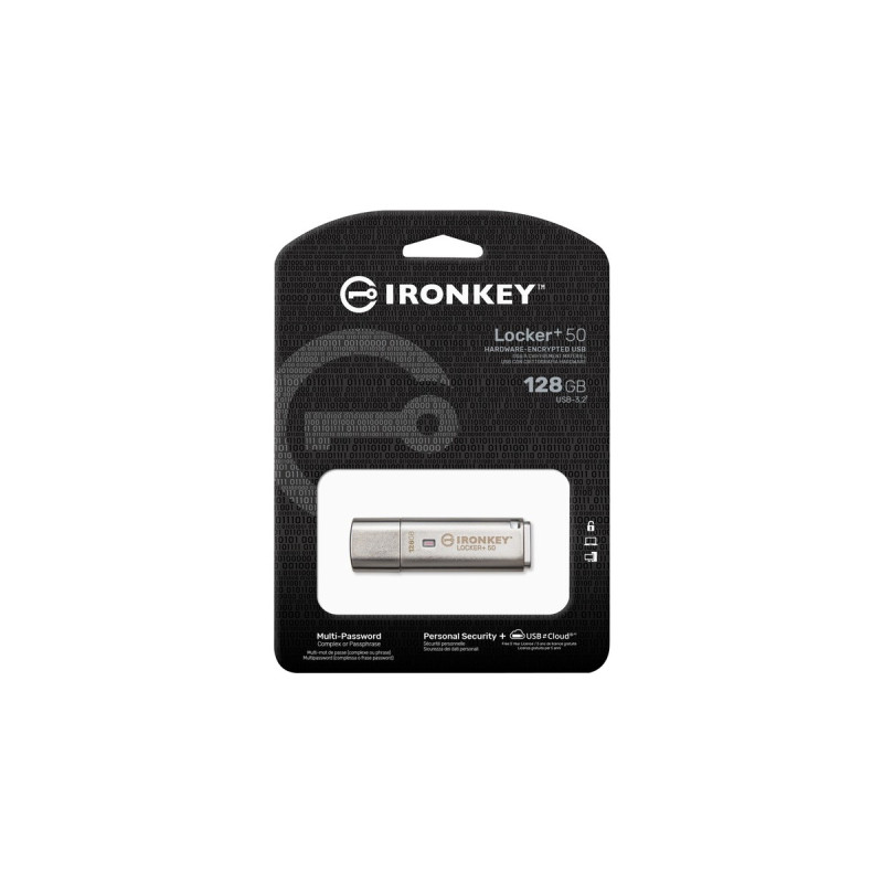 Kingston IronKey Locker+ 50 128 GB, USB-Stick(aluminium, USB-A 3.2 Gen 1)
