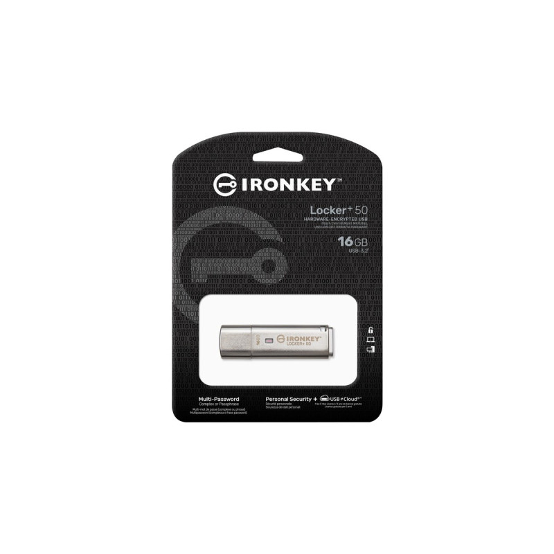 Kingston IronKey Locker+ 50 16 GB, USB-Stick(aluminium, USB-A 3.2 Gen 1)