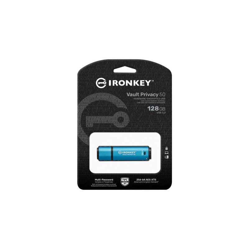 Kingston IronKey Vault Privacy 50 128 GB, USB-Stick(hellblau/schwarz, USB-A 3.2 Gen 1)