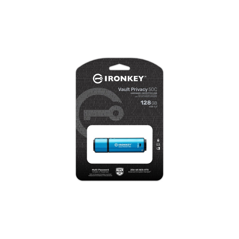 Kingston IronKey Vault Privacy 50 128 GB, USB-Stick(hellblau/schwarz, USB-C 3.2 Gen 1)