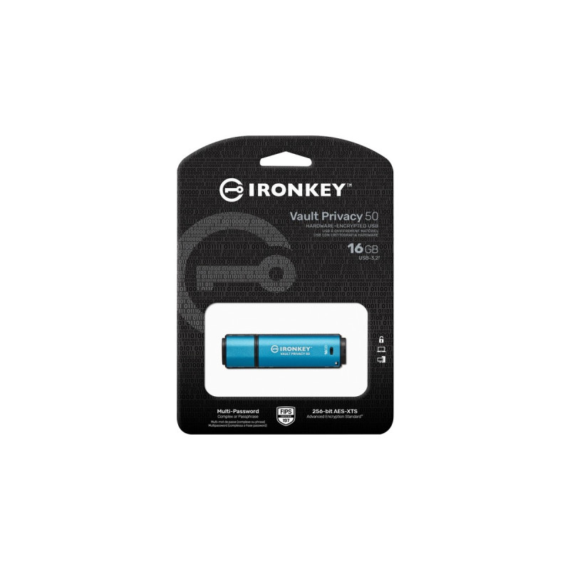 Kingston IronKey Vault Privacy 50 16 GB, USB-Stick(hellblau/schwarz, USB-A 3.2 Gen 1)