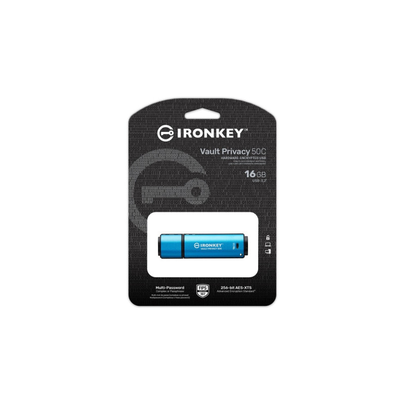 Kingston IronKey Vault Privacy 50 16 GB, USB-Stick(hellblau/schwarz, USB-C 3.2 Gen 1)