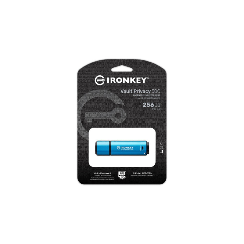 Kingston IronKey Vault Privacy 50 256 GB, USB-Stick(hellblau/schwarz, USB-C 3.2 Gen 1)