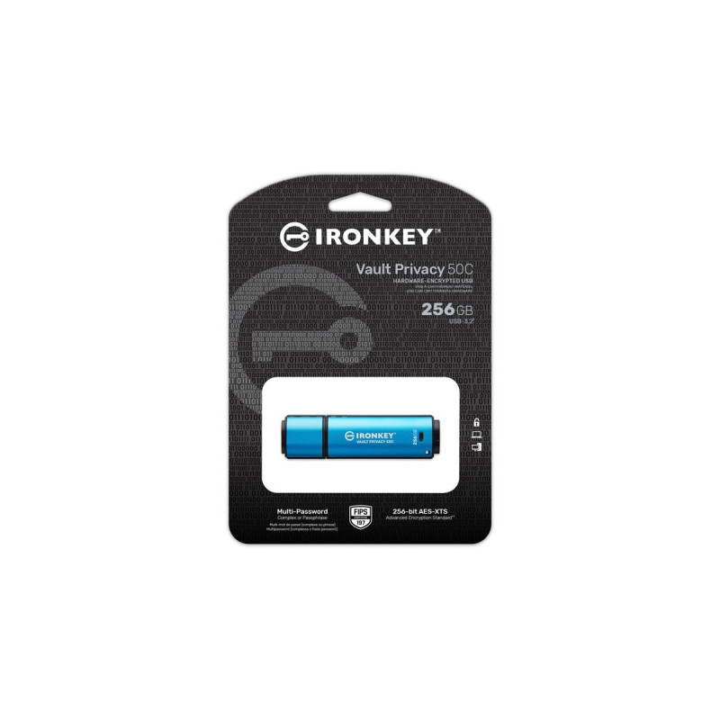 Kingston IronKey Vault Privacy 50 256 GB, USB-Stick(hellblau/schwarz, USB-C 3.2 Gen 1)