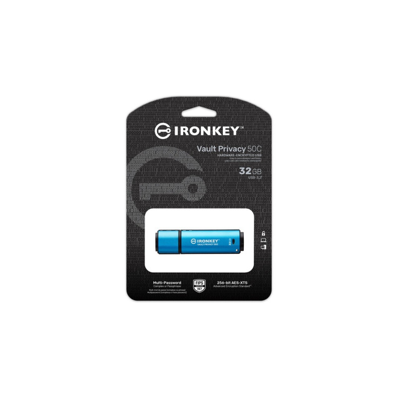 Kingston IronKey Vault Privacy 50 32 GB, USB-Stick(hellblau/schwarz, USB-C 3.2 Gen 1)