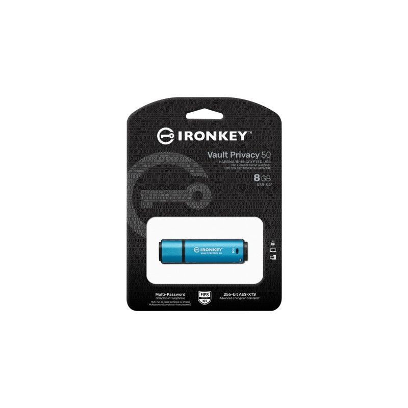 Kingston IronKey Vault Privacy 50 8 GB, USB-Stick(hellblau/schwarz, USB-A 3.2 Gen 1)