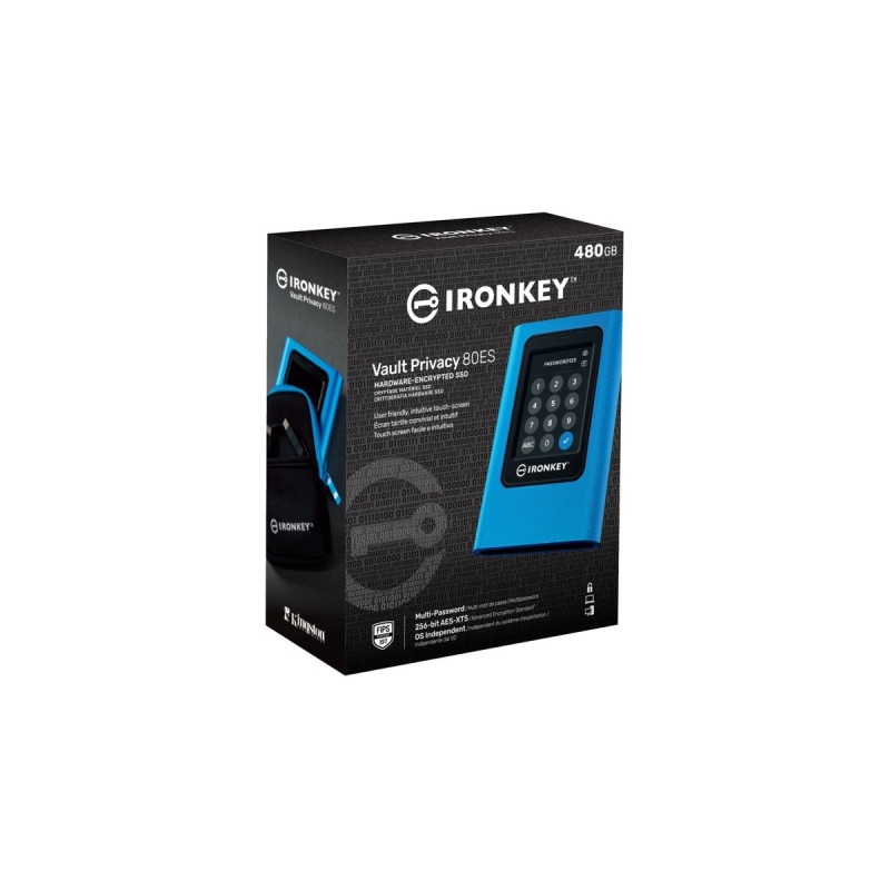 Kingston IronKey Vault Privacy 80 480 GB, Externe SSD(blau/schwarz, USB-C 3.2 Gen 1 (5 Gbit/s))