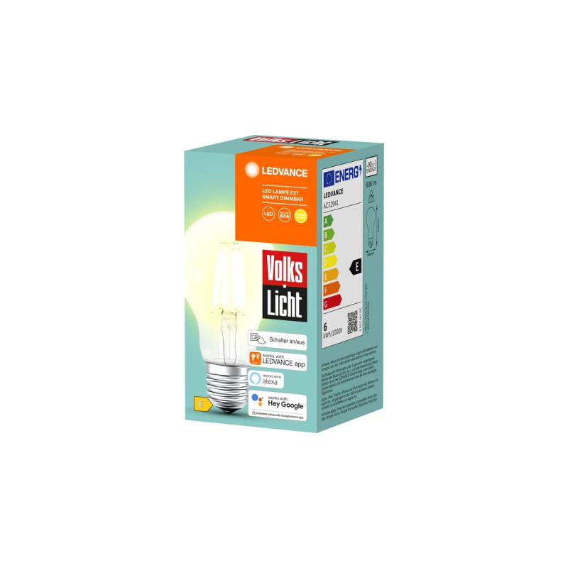 LEDVANCE SMART+ BT CLA60 60 6 W/2500K E27, LED-Lampe(Filament, Bluetooth, ersetzt 60 Watt)