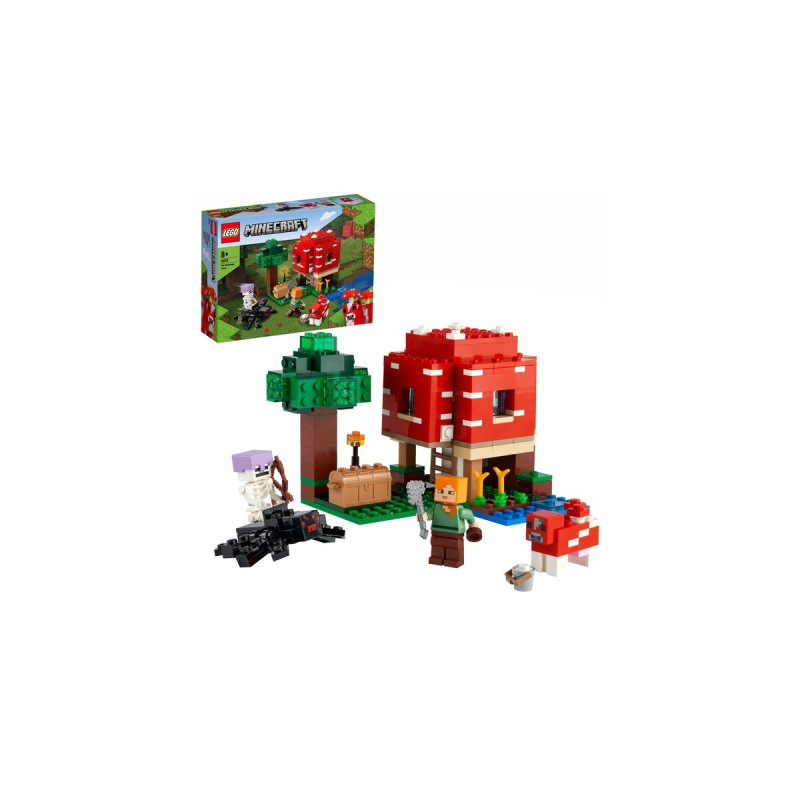 LEGO 21179 Minecraft Das Pilzhaus, Konstruktionsspielzeug(Spielzeug ab 8 Jahren, Geschenk für Kinder mit Figuren von Alex, Mooshroom & Spinnenreiter, Kinderspielzeug)