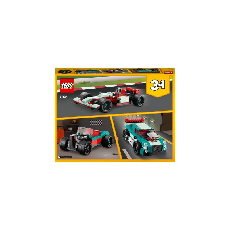 LEGO 31127 Creator 3-in-1 Straßenflitzer, Konstruktionsspielzeug(Rennwagen, Muscle Car und Hot Road)