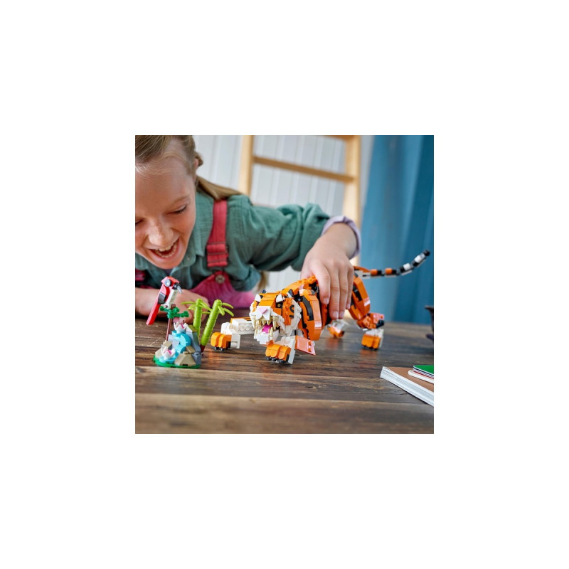 LEGO 31129 Creator 3-in-1 Majestätischer Tiger, Konstruktionsspielzeug(3-in-1 Tierfiguren-Set, Panda oder Fisch)