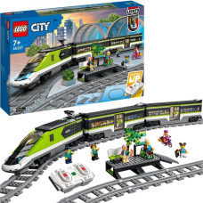 LEGO 60337 City Personen-Schnellzug, Konstruktionsspielzeug(Set mit ferngesteuertem Zug mit Scheinwerfern, 2 Wagen und 24 Schienen-Elementen)