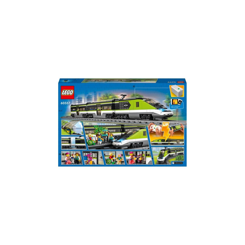 LEGO 60337 City Personen-Schnellzug, Konstruktionsspielzeug(Set mit ferngesteuertem Zug mit Scheinwerfern, 2 Wagen und 24 Schienen-Elementen)