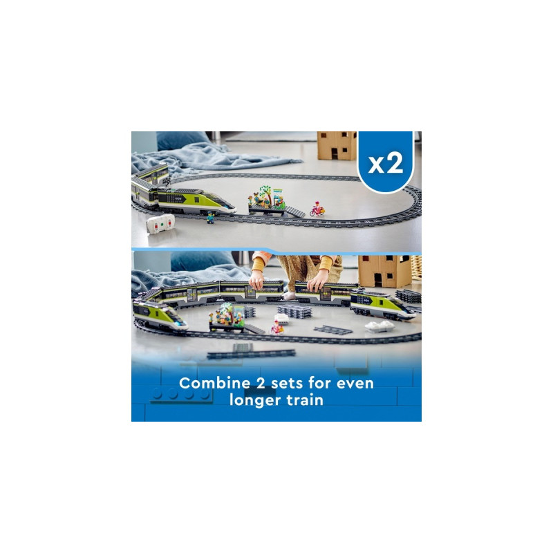 LEGO 60337 City Personen-Schnellzug, Konstruktionsspielzeug(Set mit ferngesteuertem Zug mit Scheinwerfern, 2 Wagen und 24 Schienen-Elementen)