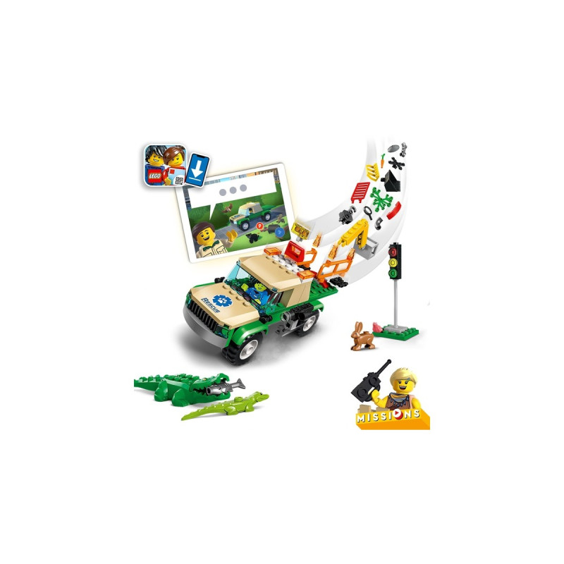 LEGO 60353 City Tierrettungsmissionen, Konstruktionsspielzeug(Interaktives digitales Abenteurspielset mit Pickup, 3 Minifiguren und Tierfiguren)