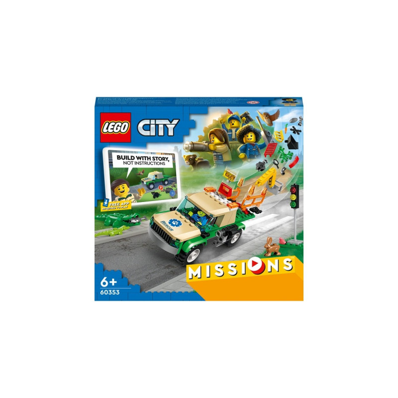 LEGO 60353 City Tierrettungsmissionen, Konstruktionsspielzeug(Interaktives digitales Abenteurspielset mit Pickup, 3 Minifiguren und Tierfiguren)
