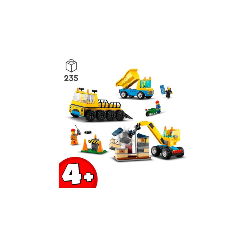 LEGO 60391 City Baufahrzeuge und Kran mit Abrissbirne, Konstruktionsspielzeug