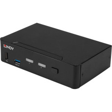 Lindy 2 Port KVM Switch, DisplayPort 1.4, USB 3.0 & Audio, KVM-Switch(schwarz)