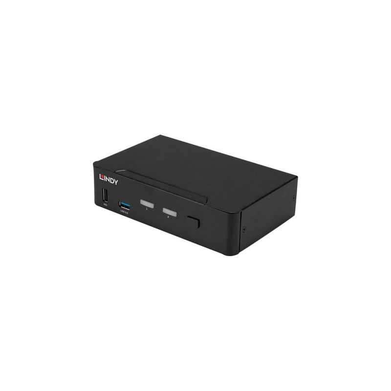Lindy 2 Port KVM Switch, DisplayPort 1.4, USB 3.0 & Audio, KVM-Switch(schwarz)