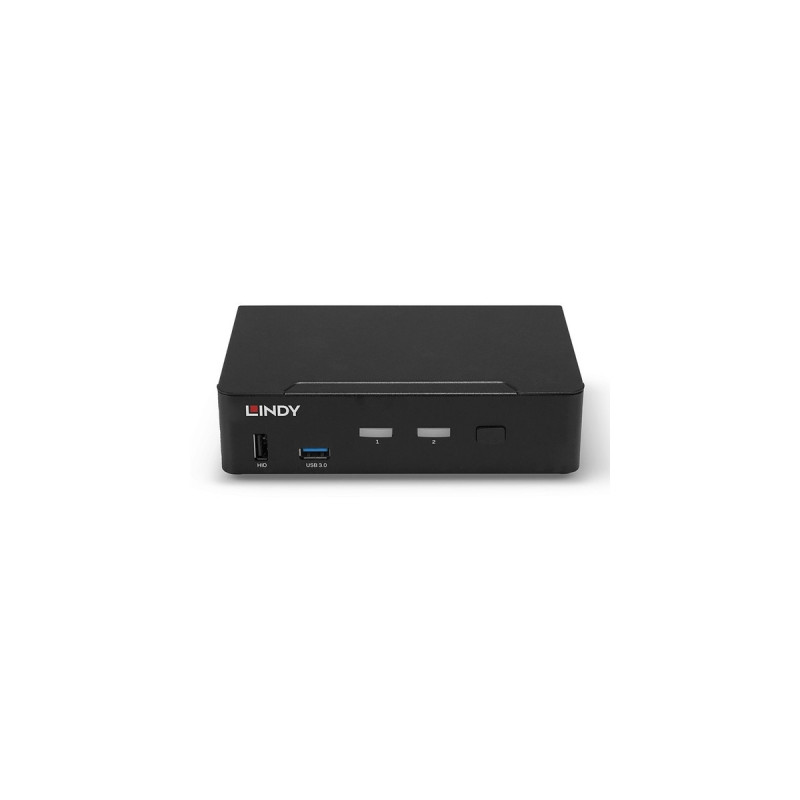 Lindy 2 Port KVM Switch, DisplayPort 1.4, USB 3.0 & Audio, KVM-Switch(schwarz)