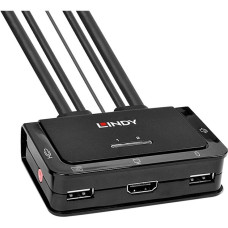 Lindy 2 Port Kabel KVM Switch, HDMI 4K60, USB 2.0 & Audio, KVM-Switch(schwarz)