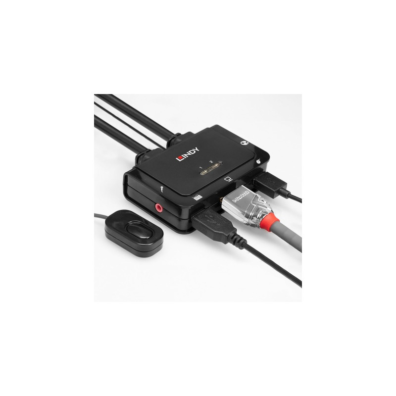 Lindy 2 Port Kabel KVM Switch, HDMI 4K60, USB 2.0 & Audio, KVM-Switch(schwarz)