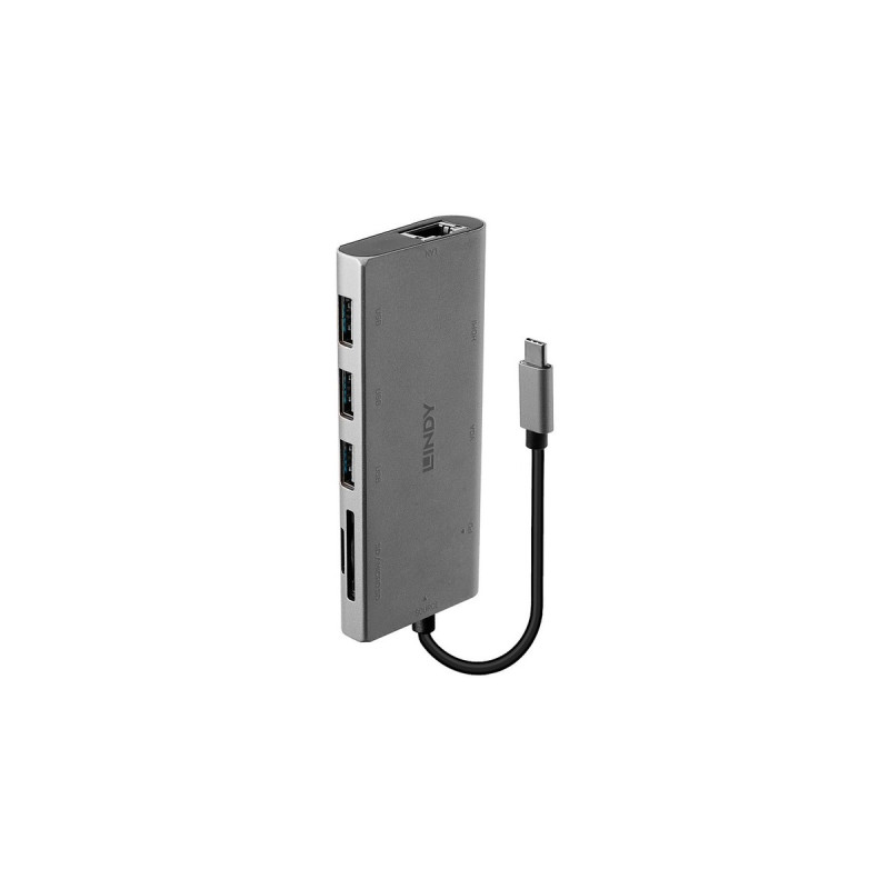 Lindy DST-Mini Plus, Dockingstation(aluminium, mit 4K HDMI, VGA Support & 100W Pass-Through-Laden)
