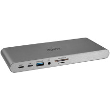 Lindy DST-Pro 5K XT, Dockingstation(silber, 5K DP, HDMI, PD 3.0 100W, USB 3.2 Gen 1, Gigabit, SD, MicroSD, Audio)