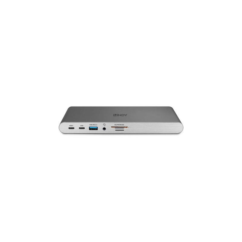 Lindy DST-Pro 5K XT, Dockingstation(silber, 5K DP, HDMI, PD 3.0 100W, USB 3.2 Gen 1, Gigabit, SD, MicroSD, Audio)
