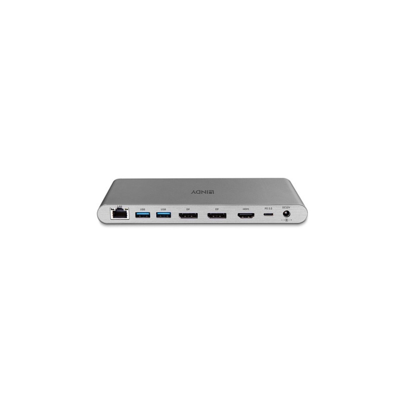 Lindy DST-Pro 5K XT, Dockingstation(silber, 5K DP, HDMI, PD 3.0 100W, USB 3.2 Gen 1, Gigabit, SD, MicroSD, Audio)