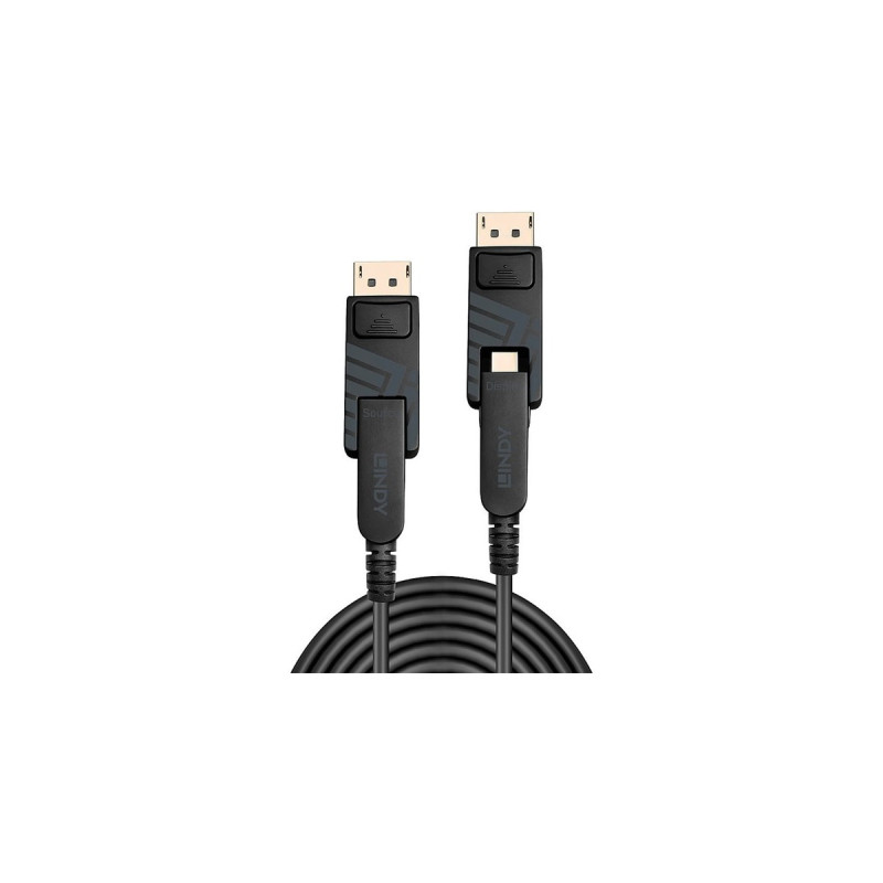 Lindy Fibre Optic Hybrid Mini DisplayPort 1.4 Kabel(schwarz, 10 Meter, mit abnehmbaren DisplayPort-Steckern)