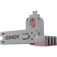 Lindy USB Port Schloss (4 Stück) mit Schlüssel, Diebstahlschutz(pink, Code: PINK)