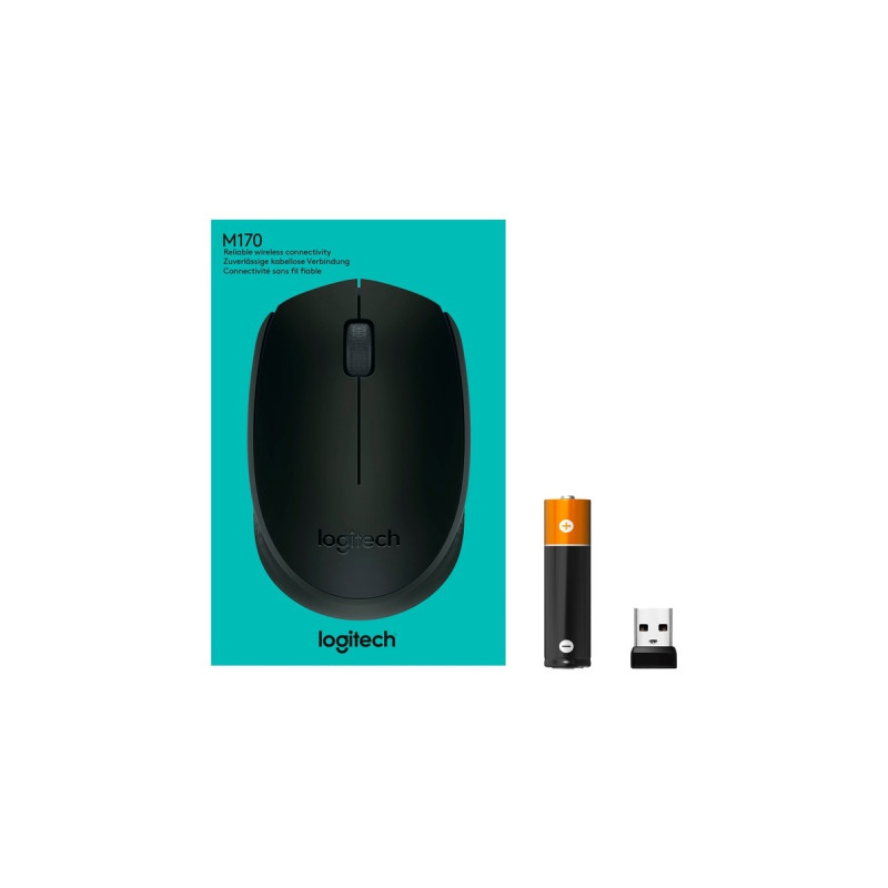 Logitech B170 Wireless, Maus(schwarz, 3 Tasten, für Links- und Rechtshänder, kompatibel mit PC/Mac)