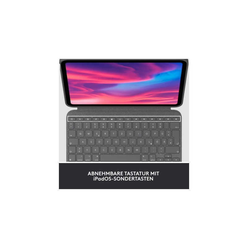Logitech Combo Touch, Tastatur(grau, DE-Layout, Scissor-Switch, für iPad 10. Generation)